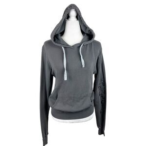 CHRLDR Sweater Women Small Grey Pullover Hoodie Skull Print Sleeve Cheerleader